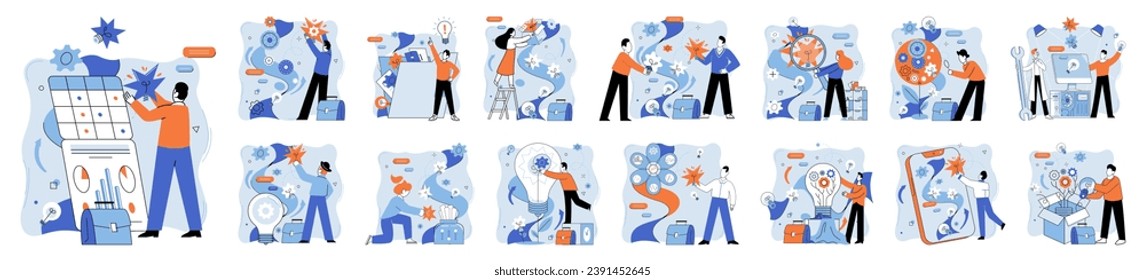Business data analysis vector illustration. Technology weaves tapestry digital data exploration Investigation is sculptor shaping form strategic analysis Occupation finds meaning in language