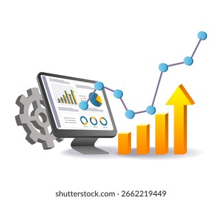 Ilustração do conceito do computador do analista de dados de negócios