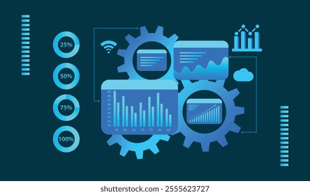 Business Data Analytics Background design with glowing effect in Dark Background for financial Information and Data Dashboard analysis. 