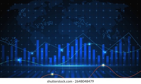 Business Data Analytics Chart with World Map and Bar Graph – Vector Illustration