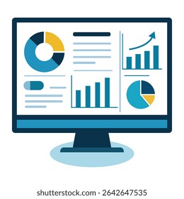 Monitor de Estilo Plano do Painel de Análise de Dados Corporativos com Gráficos e Gráficos.