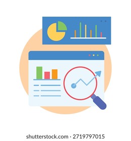 Business Data Analytics Dashboard Illustration, Flat Vector Design of Financial Charts, Pie Graphs and Performance Research