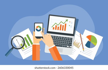 business data analytics design. business finance investment concept. report graph dashboard infomation. flat vector illustration.
