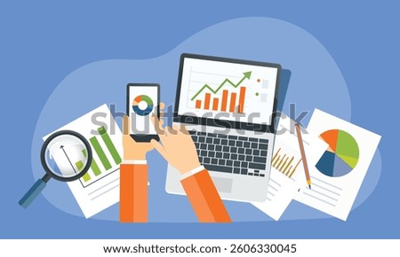 business data analytics design. business finance investment concept. report graph dashboard infomation. flat vector illustration.