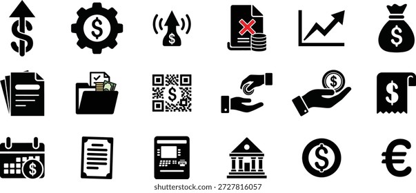 Análise de dados de negócios e estatísticas de crescimento + símbolos sólidos pretos minimalistas para relatórios financeiros e visualização de KPI + Gráfico, Gráfico, Análise, Progresso, Sucesso, Estatísticas, Crescimento.