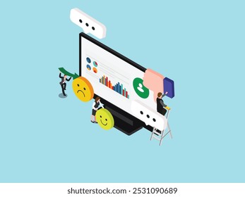 Business Data Analytics and Performance Feedback 3d isometric vector illustration