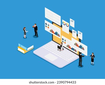 Business data analytics process management or intelligence isometric 3d vector illustration concept