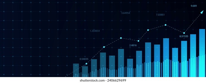 Business data  and calculating financial concept. Long term investment with growing digital graph and profitability design background. Vector illustration.