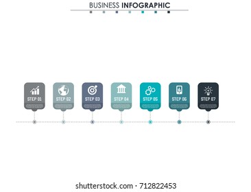 Business data, chart. Abstract elements of graph, diagram with 7 steps, strategy, options, parts or processes. Vector business template for presentation. Creative concept for infographic.