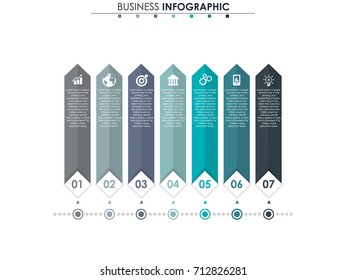 Business data, chart. Abstract elements of graph, diagram with 7 steps, strategy, options, parts or processes. Vector business template for presentation. Creative concept for infographic.