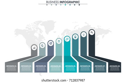 Business data, chart. Abstract elements of graph, diagram with 8 steps, strategy, options, parts or processes. Vector business template for presentation. Creative concept for infographic.