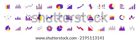 Business data charts. Diagrams and graphs. Business data market elements, statistic and data, infographics business, money, down or up, analytic report. Set of diagrams design elements for web