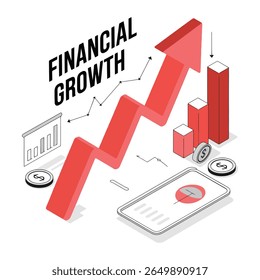 Business Data Dashboard with SEO Tools and Upward Arrow Growth Symbol, Digital Strategy Planning and SEO Monitoring Concept with Graph Elements