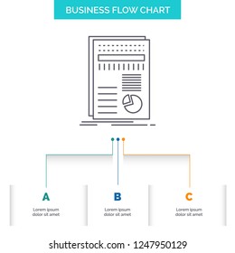 business, data, finance, report, statistics Business Flow Chart Design with 3 Steps. Line Icon For Presentation Background Template Place for text