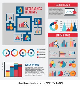 Business data financial report infographics elements set with dot bar pie charts diagrams and graphs isolated vector illustration