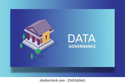 Business Data Governance metaphor and information technology Security, Data Security, Data protection, policies and  business technology concepts. for web, landing page, banner, 3d, poster, isometric.