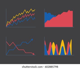 Business data graph analytics elements bar pie charts diagrams and flat icon infographics design isolated presentation report information vector illustration.