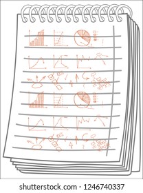 Business Data Graph and Charts on notebook background. chart infograp. hic doodle drawing. hand drawn vector illustration.