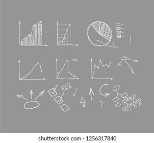 Business Data Graph and Charts on grey background. chart infograp. hic doodle drawing. hand drawn vector illustration.