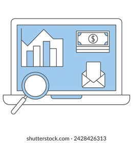 Business data graph on laptop icon Vector illustration