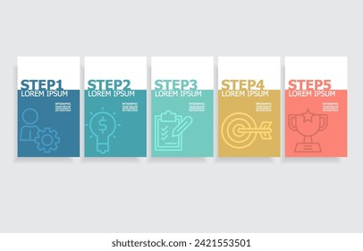 business data horizontal steps timeline infographic element report layout template background with business line icon 5 steps for business presentation or publication vector