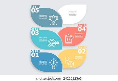 business data horizontal steps timeline infographic element report layout template background with business line icon 5 steps for any business presentation or publication vector illustration