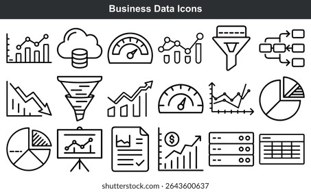 Business Data Icons Set Black Line Charts Graphs vector