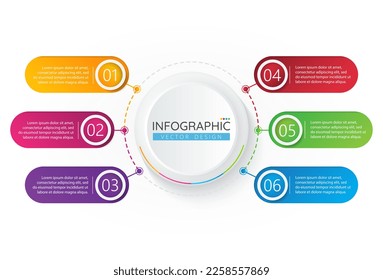 Business data Infographic design template with icons and 6 options or steps. Abstract elements of graph, diagram, parts or processes. Vector template for presentation.