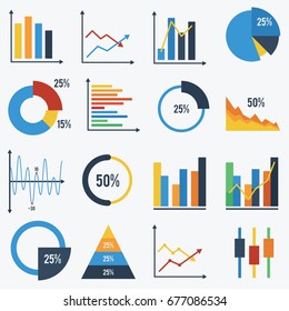 business data infographic element, set of charts and graphs vector flat icon