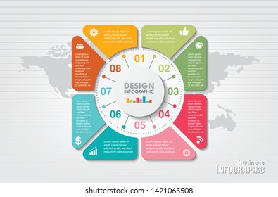 business data Infographics elements visualization, Abstract elements of graph, Process chart 
8-steps concept. can be used web design or presentation, 
illustration vector background