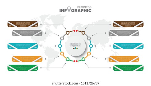 business data Infographics elements visualization, Abstract elements of graph, Process chart 10-steps concept. can be used web design or presentation, 
illustration vector background