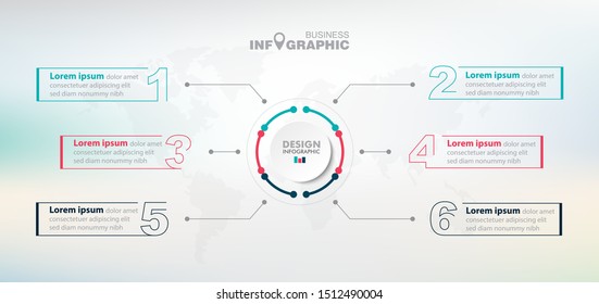 business data Infographics elements visualization, Abstract elements of graph, Process chart 
6-steps concept. can be used web design or presentation, 
illustration vector background