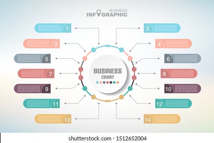 datos de negocios Visualización de elementos de infografía, Elementos abstractos del gráfico, Gráfico de procesos 
Concepto de 14 pasos. puede ser utilizado en diseño o presentación web, 
fondo vectorial ilustración