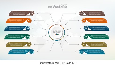 business data Infographics elements visualization, Abstract elements of graph, Process chart 
12-steps concept. can be used web design or presentation, 
illustration vector background