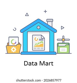 Datos empresariales dentro de un almacén mostrando el icono del data mart