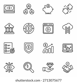 Conjunto de iconos de administración de datos y negocio