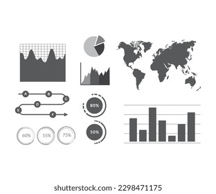 Business data market elements digital bar pie charts diagrams and graphs flat set vector illustration