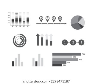 Business data market elements digital bar pie charts diagrams and graphs flat set vector illustration