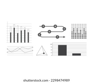 Business data market elements digital bar pie charts diagrams and graphs flat set vector illustration