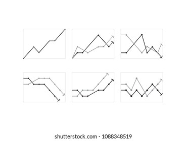 Business data market elements dot bar pie charts diagrams and graphs flat icons set isolated vector illustration.
