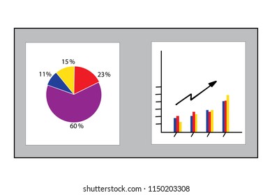 Business data market elements dot bar pie charts diagram and bar graph on the presentation Board. Vector illustration