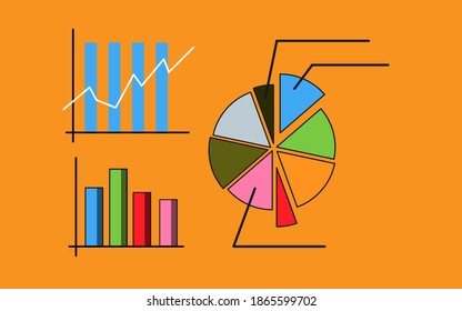 Business data market elements dot bar pie charts diagrams and graphs flat icons set isolated vector illustration.