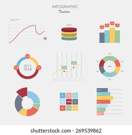 Business data market elements dot bar pie charts diagrams and graphs flat design.  set business elements isolated vector illustration.