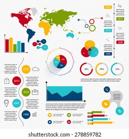 Punktbalkendiagramme und flache Ikonen setzen die Marktelemente der Unternehmensdaten in Punktbalken ein. Kann für Infografiken, Grafik- oder Website-Layout-Vektorgrafik, nummerierte Banner, Diagramm verwendet werden.  Vektorgrafik.