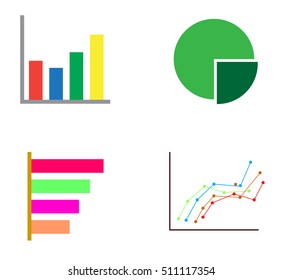 Business data market elements dot bar pie charts diagrams and graphs flat icons set isolated