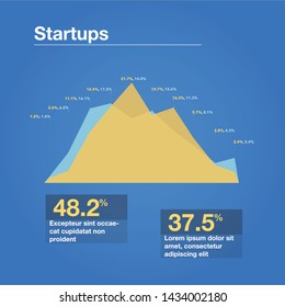 Business data market graph, two option diagram and graph flat design. Vector illustration isolated on blue background.