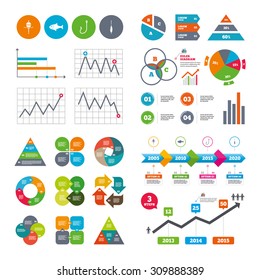 Business data pie charts graphs. Fishing icons. Fish with fishermen hook sign. Float bobber symbol. Market report presentation. Vector