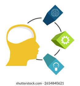Business data presentation. Abstract elements of graph, diagram with 3 steps, options, parts or processes and silhouette of human head. Business template for presentation. Infographic concept