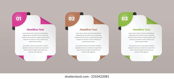 Business data presentation abstract step infographic layout on folded paper shape