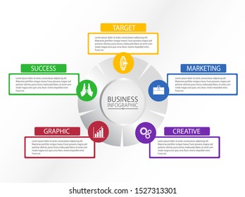 Business data presentation, education, abstract elements of graph, process chart with steps, workflow options, parts or processes, vector business template for diagram, and creative infographic.